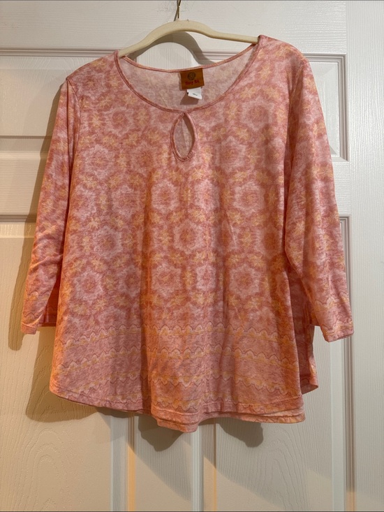 Ruby Rd. Tops - Ruby Rd. Pink Patterned Keyhole Long Sleeve Top